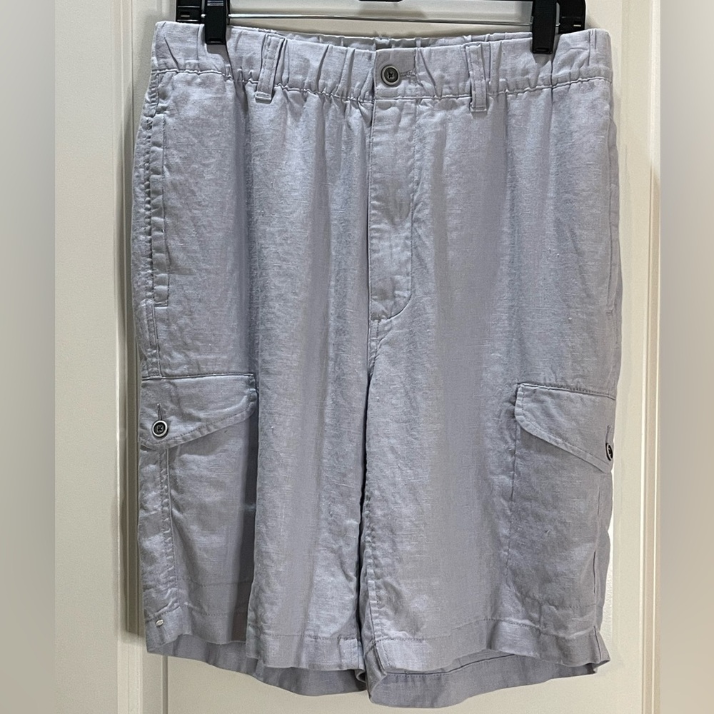 Caribbean Light Gray Linen Cargo Shorts for Men Size 34